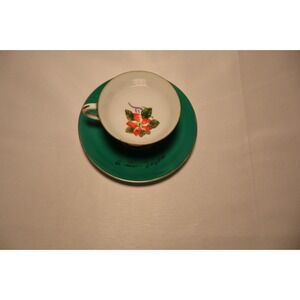 Vintage A Silesia Japan Teacup & Saucer Set Floral Green Gold Trim Porcelain